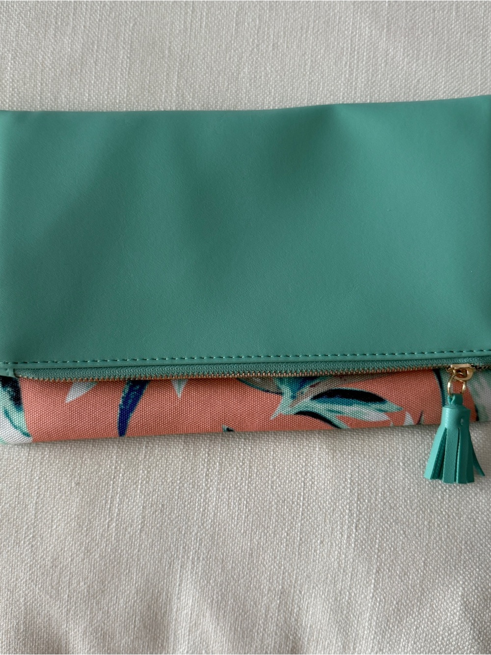 Rachel Pally Turquoise and Coral Floral Fold-Over Clutch